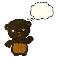cartoon worried black bear with thought bubble N3