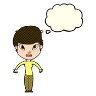 cartoon woman shrugging shoulders with thought bubble N247