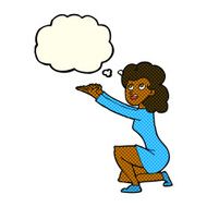 cartoon woman presentation gesture with thought bubble N6