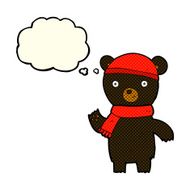 cartoon waving black bear with thought bubble N32