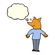 cartoon happy fox man with thought bubble N13