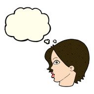 cartoon staring woman with thought bubble N25