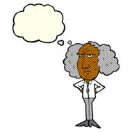 cartoon big hair lecturer man with thought bubble N6