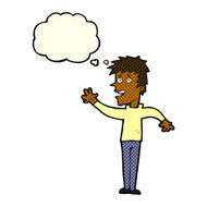 cartoon happy boy waving with thought bubble N11