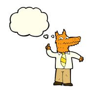 cartoon business fox with idea thought bubble N3