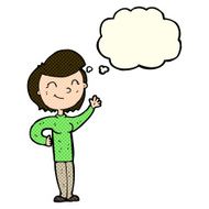 cartoon friendly waving woman with thought bubble N6