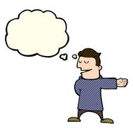 cartoon man gesturing direction with thought bubble N6