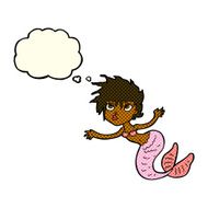 cartoon mermaid with thought bubble N36