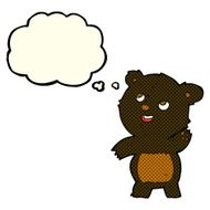 cartoon cute waving black bear teddy with thought bubble N3