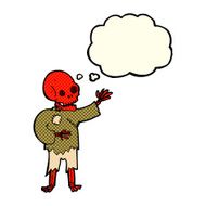 cartoon skeleton waving with thought bubble N6