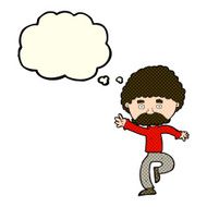 cartoon mustache man disco dancing with thought bubble N6