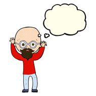 cartoon stressed bald man with thought bubble N6