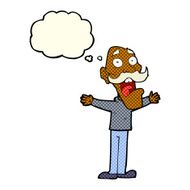 cartoon stressed old man with thought bubble N10