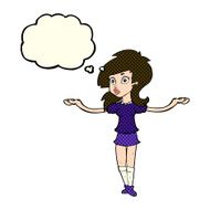 cartoon confused pretty girl with thought bubble N6