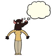 cartoon friendly werewolf woman with thought bubble N3