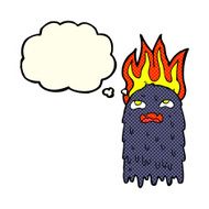 burning cartoon ghost with thought bubble N3