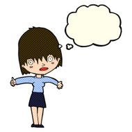 cartoon curious woman with thought bubble N25