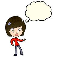 cartoon pretty woman pointing with thought bubble N22