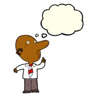 cartoon bald man asking question with thought bubble N6