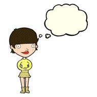 cartoon friendly woman with thought bubble N35