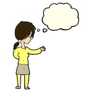 cartoon woman gesturing with thought bubble N17