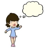 cartoon woman waving with thought bubble N178