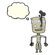 cartoon malfunctioning robot with thought bubble N3