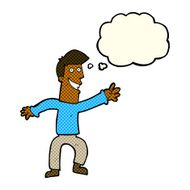 cartoon happy man dancing with thought bubble N22