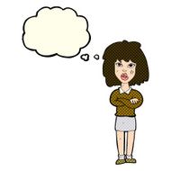 cartoon tough woman with folded arms thought bubble N6