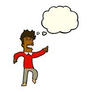cartoon frightened man pointing with thought bubble N5