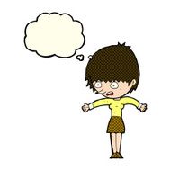 cartoon woman panicking with thought bubble N6