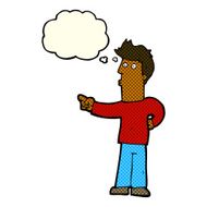 cartoon curious man pointing with thought bubble N5