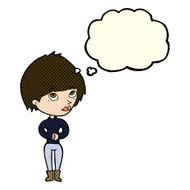 cartoon woman considering with thought bubble N3