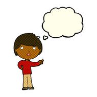cartoon boy pointing with thought bubble N16