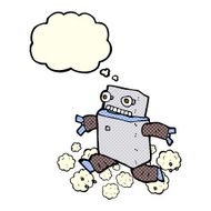 cartoon running robot with thought bubble N5
