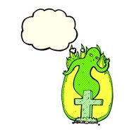 cartoon ghost rising from grave with thought bubble N11