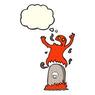 cartoon ghost rising from grave with thought bubble N12