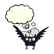 cartoon spooky bird with thought bubble N5