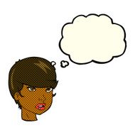 cartoon pretty female face with thought bubble N53