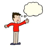 cartoon worried man reaching with thought bubble N11