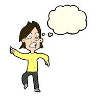 cartoon worried man pointing with thought bubble N14