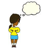 cartoon shy woman with thought bubble N26