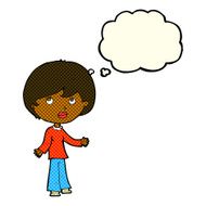 cartoon woman thinking with thought bubble N8