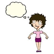cartoon excited woman with thought bubble N76