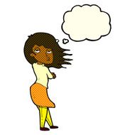 cartoon woman making photo face with thought bubble N6