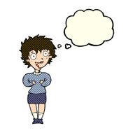 cartoon excited woman with thought bubble N77
