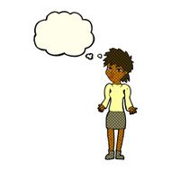 cartoon woman shrugging shoulders with thought bubble N254