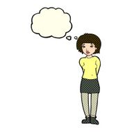 cartoon shy woman with thought bubble N27