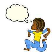 cartoon woman running with thought bubble N6