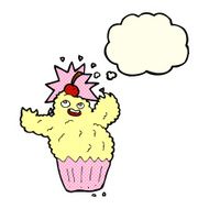 cartoon cupcake monster with thought bubble N6